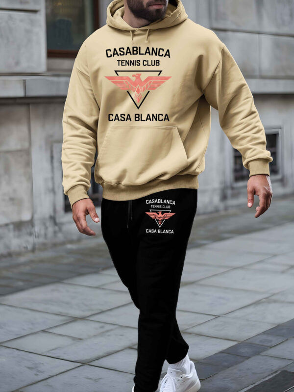 CASA BLANCA Men'S Casual Hooded Sweatshirt Set, Polyester 100%, Long Sleeve, Regular Fit, Slight Stretch, Knit Fabric, Fall/Winter Collection, Trendy Printed Sports Top with Drawstring Suit - Image 5