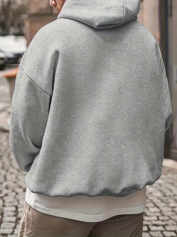 Plus Size Casual Hoodie with Geometric Wheat Ear Print, Polyester 100%, Hooded with Slight Stretch, Regular Fit Knit Fabric, 220gsm - Fake Pocket & Drawstring Detail - Image 8
