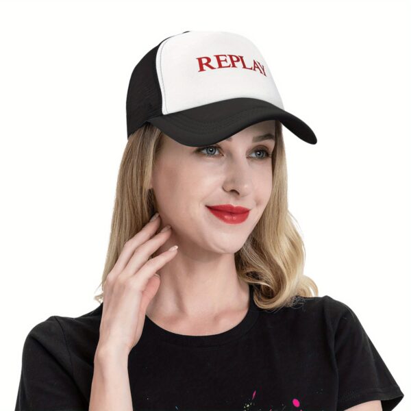 REPLAY Mesh Baseball Cap for Men & Women - Adjustable Lightweight Breathable Sport Hat with PVC Coating, White & Black Design for Camping, Outdoor Activities, Halloween, Thanksgiving, Father’s Day Gifts, Baseball Hat, Casual Headwear, Casual Style, Durable Headgear - Image 2