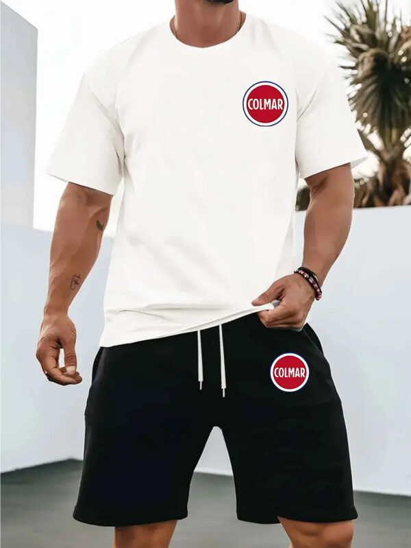 Men'S Summer Casual Sportswear Set with "COLMAR" Print Round Neck T-Shirt and Shorts Outfit, Lightweight Daily Wear for Men - Image 2