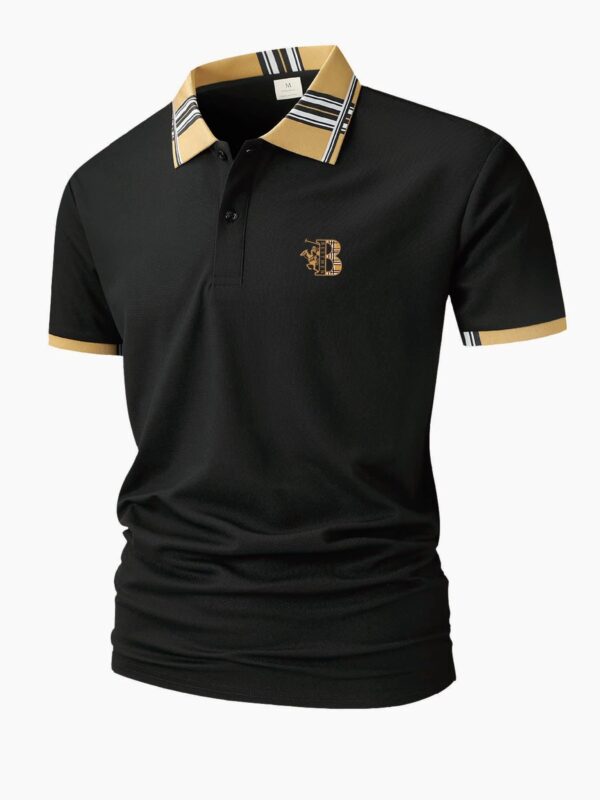 Men'S White Shirt with Golden "B" Horse Print - Breathable Short Sleeve, Button-Up Collar, Casual Summer Golf & Business Attire, Regular Fit, Breathable Fabric - Image 3