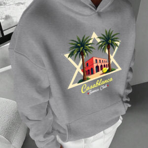 Casablanca Tennis Club Men'S Casual Hoodie - Vibrant Graphic Print, Loose Fit, Long Sleeve with Front Pocket, Perfect for Fall/Winter Outdoor Activities, Casual Wear Hoodie|Playful Graphic Hoodie|Pocketed Hoodie, Sweater Hoodie