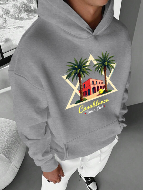 Casablanca Tennis Club Men'S Casual Hoodie - Vibrant Graphic Print, Loose Fit, Long Sleeve with Front Pocket, Perfect for Fall/Winter Outdoor Activities, Casual Wear Hoodie|Playful Graphic Hoodie|Pocketed Hoodie, Sweater Hoodie
