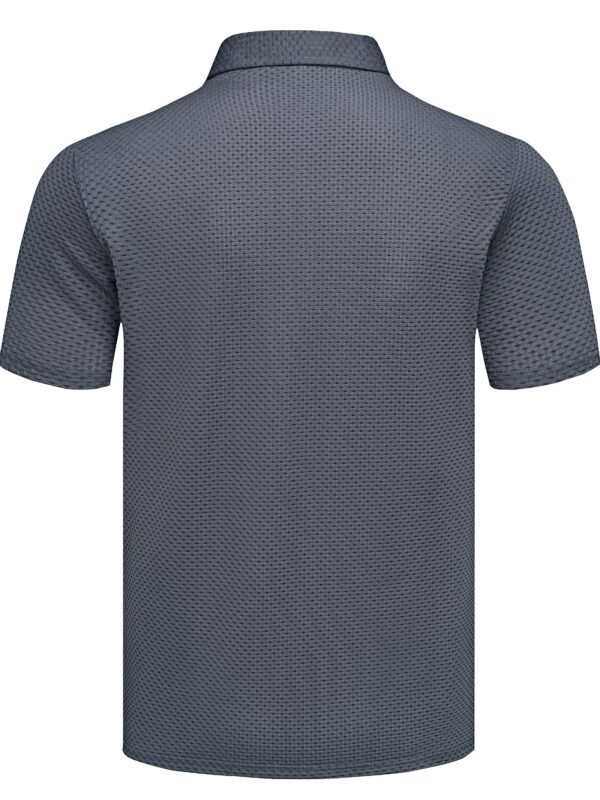 Summer Men'S High-Quality Breathable Quick-Dry Grid Fabric Casual Business Fashion Print Short Sleeve Shirt with Lapel Collar, Button Details, Polyester, Knit Fabric with Slight Stretch, Regular Fit - Work Style - Image 9
