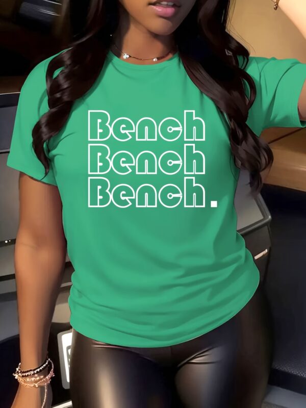 Women'S Casual "BENCH" Letter Print T-Shirt - Short Sleeve Crew Neck, Soft Polyester Fabric, Spring/Summer Fashion Top for Casual Attire, Ladies T Shirt - Image 5