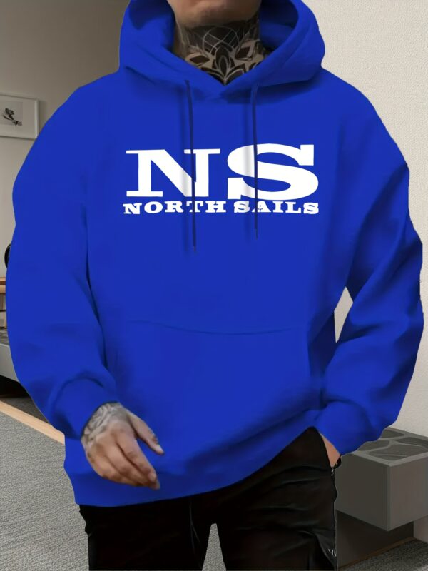 Men'S Casual "INS North Sails" Graphic Hoodie - Black with White Print, Casual Pullover Sweatshirt, All-Season Comfort, Regular Fit, Casual Wear Hoodie|Hooded Sweatshirt|Comfortable Fit - Image 4