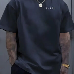 1pc Men'S Summer "Ralph" Print Casual T-Shirt - Crew Neck, Short Sleeve, Regular Fit, Slight Stretch Fabric, Geometric Pattern, Perfect for Adult Outdoor Activities