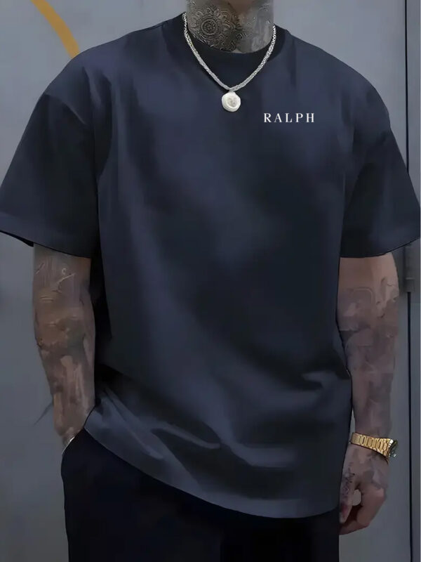 1pc Men'S Summer "Ralph" Print Casual T-Shirt - Crew Neck, Short Sleeve, Regular Fit, Slight Stretch Fabric, Geometric Pattern, Perfect for Adult Outdoor Activities