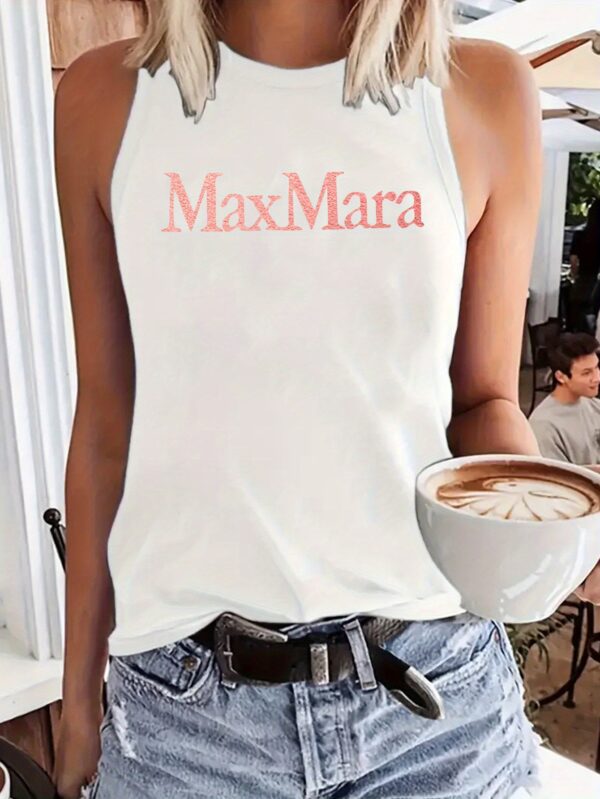 [MAXI MARA Tank Top] Soft Polyester-Spandex Blend Women's Sleeveless Tank Top | 1pc, Round Neck, Machine Washable, All-Season Casual & Athletic Wear, Bold Pink "MAXI MARA" Letter Print - Black/Dark Gray/Rose/Blue/Orange/White - Image 4