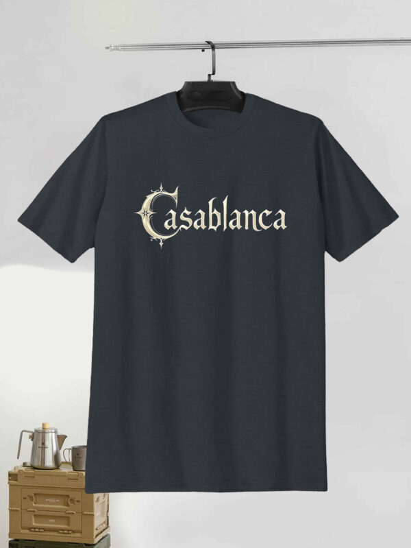 Men's Casablanca Gothic Print T-Shirt - Royal Blue Short Sleeve Summer Tee, Round Neck, Polyester Blend, Geometric Design, Machine Washable, Retro T Shirt - Image 5