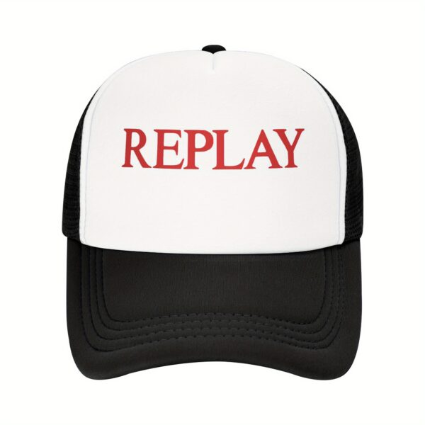 REPLAY Mesh Baseball Cap for Men & Women - Adjustable Lightweight Breathable Sport Hat with PVC Coating, White & Black Design for Camping, Outdoor Activities, Halloween, Thanksgiving, Father’s Day Gifts, Baseball Hat, Casual Headwear, Casual Style, Durable Headgear - Image 8