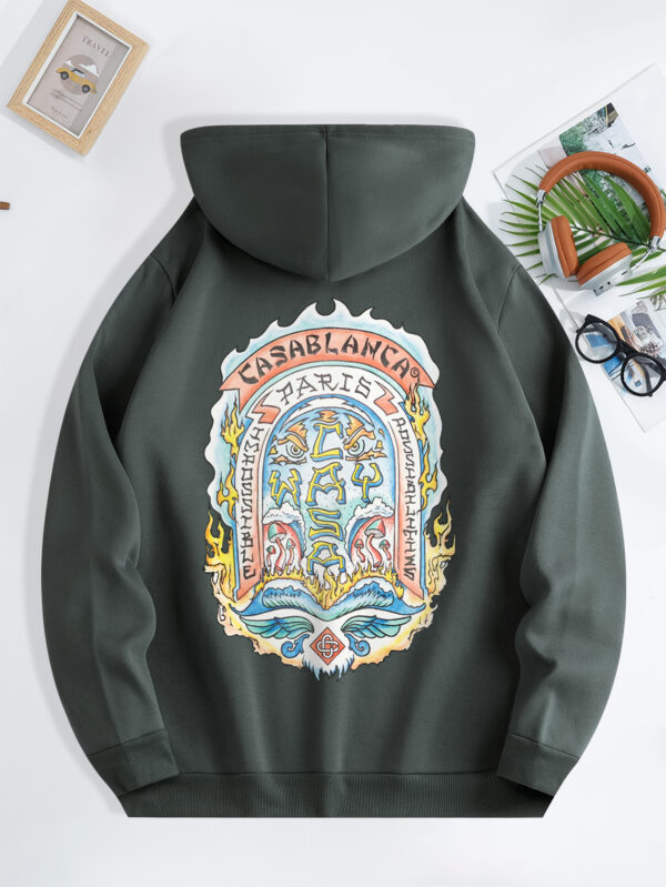 Men'S Casual "CASABLANCA PARIS" Graphic Hoodie with Kangaroo Pocket - Green, Drawstring, All-Season Pullover, Casual Wear Hoodie|Graphic Hoodie|Comfortable Fit, Essential Hoodie - Image 10