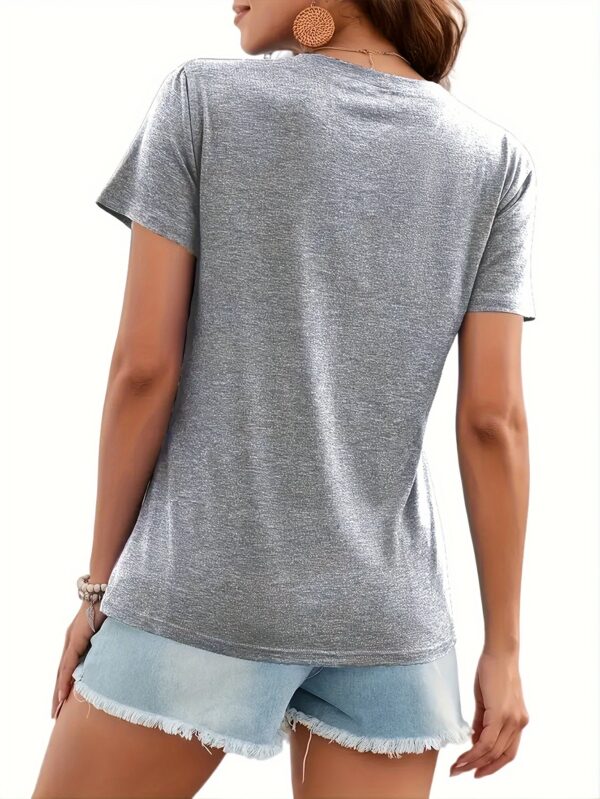 1pc MaxMara Printed Women'S Casual V-Neck T-Shirt - Soft Beige, Short Sleeve, Polyester Blend, Comfort Fit, Allseason Top, Casual Wear | Minimalist Style | Comfortable Fit Top - Image 9