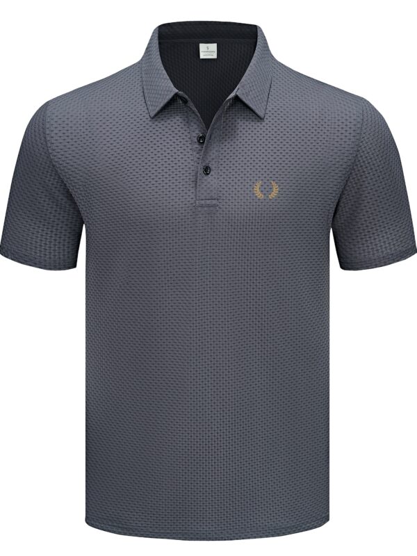 Summer Men'S High-Quality Breathable Quick-Dry Grid Fabric Casual Business Fashion Print Short Sleeve Shirt with Lapel Collar, Button Details, Polyester, Knit Fabric with Slight Stretch, Regular Fit - Work Style - Image 4
