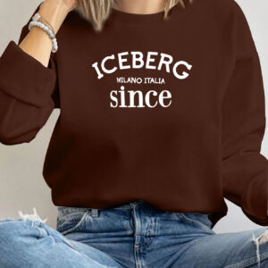 ICEBERG Milano Italy Since Casual Women'S Sweatshirt, Polyester 100% Crew Neck Long Sleeve Pullover, Solid Color Knit Fabric, 250g/m², Winter Fashion