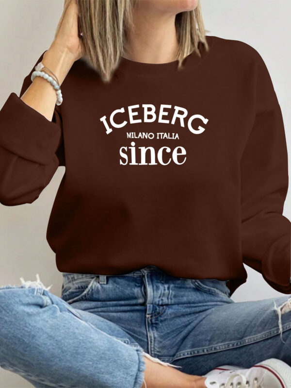 ICEBERG Milano Italy Since Casual Women'S Sweatshirt, Polyester 100% Crew Neck Long Sleeve Pullover, Solid Color Knit Fabric, 250g/m², Winter Fashion