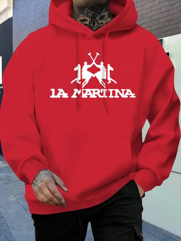 Men'S Casual "La Martina" Graphic Hoodie - Gray, Polyester, Winter-Ready, Regular Fit with Kangaroo Pocket, Hooded Sweatshirt for Sports & Leisur - Image 4
