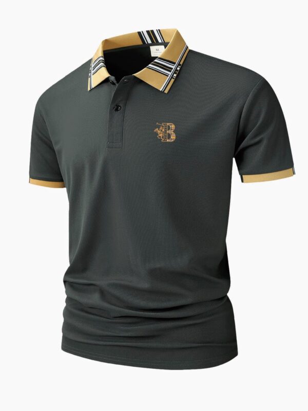 Men'S White Shirt with Golden "B" Horse Print - Breathable Short Sleeve, Button-Up Collar, Casual Summer Golf & Business Attire, Regular Fit, Breathable Fabric - Image 2