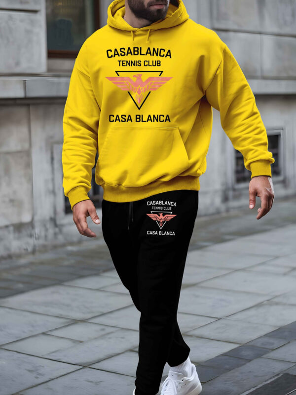 CASA BLANCA Men'S Casual Hooded Sweatshirt Set, Polyester 100%, Long Sleeve, Regular Fit, Slight Stretch, Knit Fabric, Fall/Winter Collection, Trendy Printed Sports Top with Drawstring Suit - Image 2