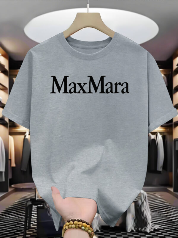 Men's Casual Summer Graphic T-Shirt - Navy Blue Round Neck Short Sleeve Tee with "MAX MARA" Print, Machine Washable, Versatile Fashion Top for Casual Attire, Casual Summer Wear | Trendy Casualwear | Durable Casual Shirt - Image 3