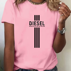 Women'S Casual Crew Neck T-Shirt with Bold "DIESEL" Letter Print - Soft Polyester Blend, Short Sleeve, Regular Fit, Sizes S-XXL, Multiple Colors Available, Allseason Top | Bold Letter Print | Comfortable