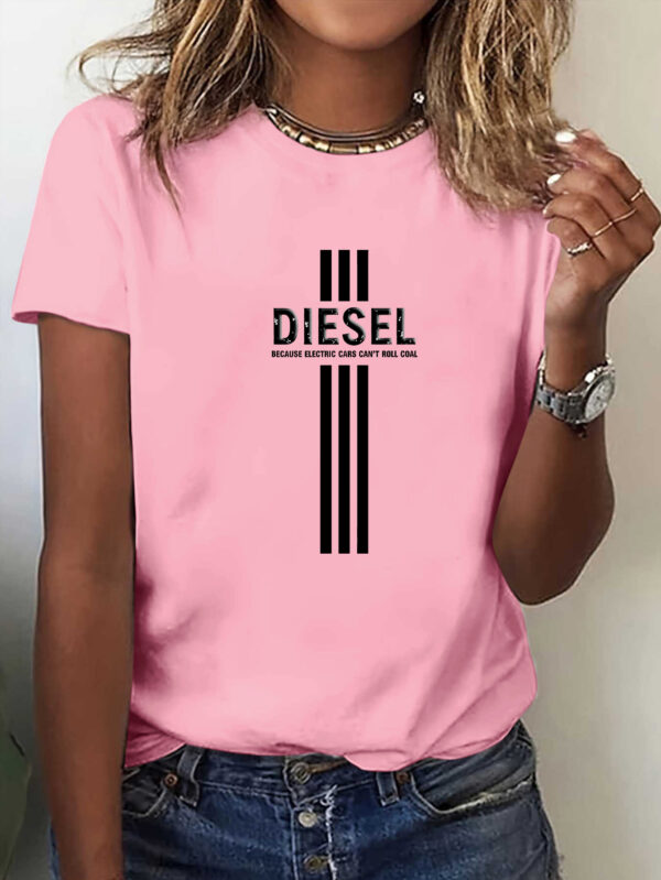 Women'S Casual Crew Neck T-Shirt with Bold "DIESEL" Letter Print - Soft Polyester Blend, Short Sleeve, Regular Fit, Sizes S-XXL, Multiple Colors Available, Allseason Top | Bold Letter Print | Comfortable