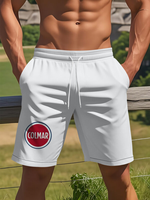 Men's Summer Casual Shorts with Bold 3D Digital Letter Print - Breathable White Athletic Shorts, Regular Fit for Outdoor Sports & Leisure, Machine Washable, Gym Shorts, Smooth Texture Fabric, Active Lifestyle, Trendy Design, Durable Construction, Active Men - Image 3