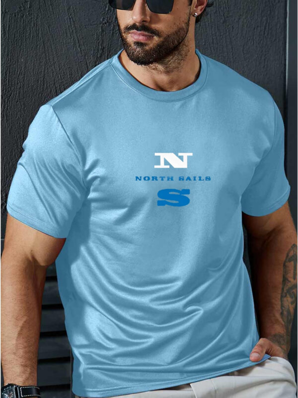 Men'S F407 North Rails Graphic Tee - Casual Summer Short Sleeve T-Shirt, Comfortable Stretch Fabric, Round Neck, Gray with Blue Logo & Bow Design, Lightweight & Breathable for Casual Attir - Image 6