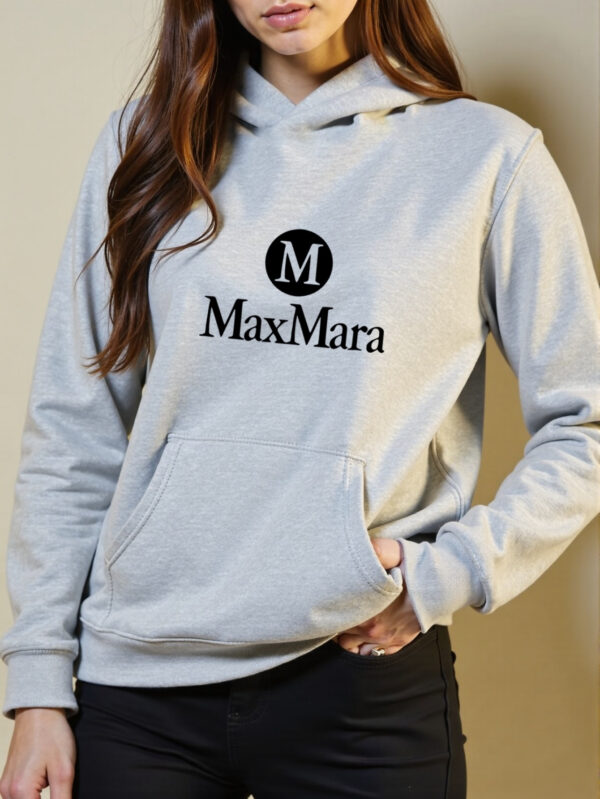 Max Mara Women's Casual Hooded Sweatshirt - All-Season Relaxed Fit Pullover with Chest Logo Print, Machine Washable Long Sleeve Grey Hoodie for Casual Attire, Streetwear Fashion, Minimalist Design, Breathable Material, Street Style - Image 3