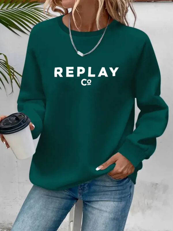 Y2K Women's Casual Long Sleeve Pullover Sweatshirt - Black with White Letter Print, Round Neck, Machine Washable, Autumn Winter Fashion Top, Cute Sweatshirts - Image 4