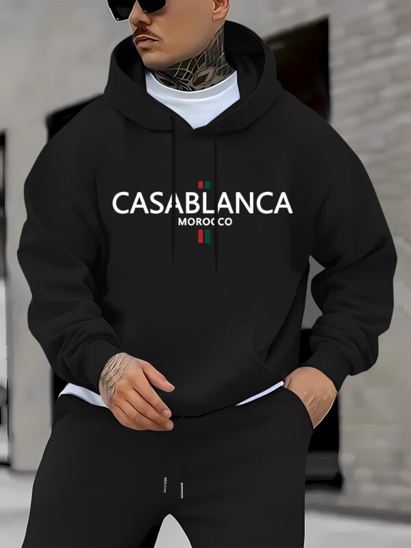 Men'S Red Casablanca Graphic Hoodie - Moroccan-Inspired Long Sleeve Sweatshirt with Pockets, Casual Outdoor Active Wear, Long Sleeve Hoodi - Image 2