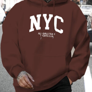 New Men's Fashionable and Personalized New York Letter Print Casual Hoodie with Fashionable Drawstring Hoodie for Autumn and Winter, Comfortable and Versatile Long Sleeve Hoodie