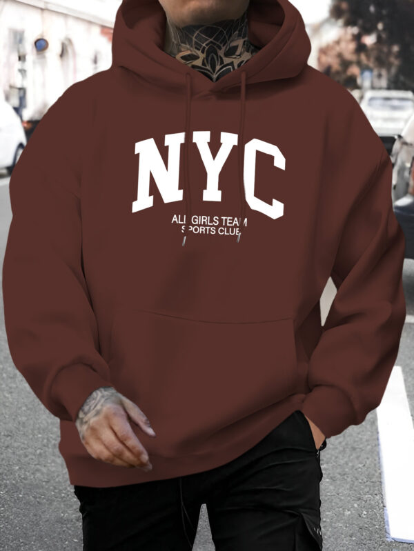 New Men's Fashionable and Personalized New York Letter Print Casual Hoodie with Fashionable Drawstring Hoodie for Autumn and Winter, Comfortable and Versatile Long Sleeve Hoodie