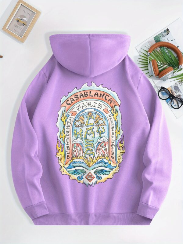 Men'S Casual "CASABLANCA PARIS" Graphic Hoodie with Kangaroo Pocket - Green, Drawstring, All-Season Pullover, Casual Wear Hoodie|Graphic Hoodie|Comfortable Fit, Essential Hoodie - Image 3
