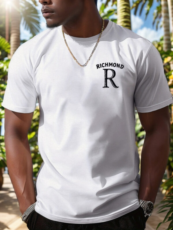 Men's RICHMOND Bold Uppercase Letter Print T-Shirt - Black with White Graphic, Casual Short Sleeve Round Neck Summer Tee, Regular Fit, Machine Washable, Casual Attire, Smooth Fabric Shirt - Image 4