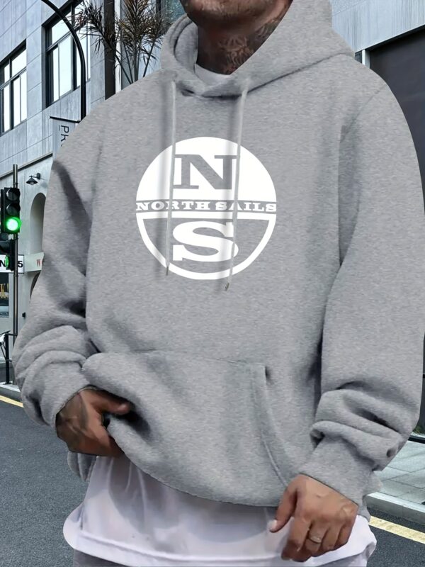 Men's Casual Fleece-Lined Hooded Sweatshirt with North Sails Graphic Print - Vibrant Blue, Regular Fit, Machine Washable for Autumn Winter Warmth, Sweater Hoodie, Soft Comfortable Fabric - Image 4