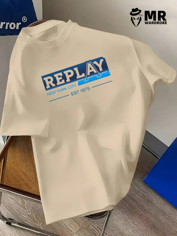 REPLAY Men's Casual Short Sleeve T-Shirt - 100% Polyester Summer Round Neck Tee with Bold Letter Graphic, Machine Washable & Versatile Casual Attire, Leisure Outfit, Streetwear Style, Durable Construction, Basic Top, Young Adults - Image 5