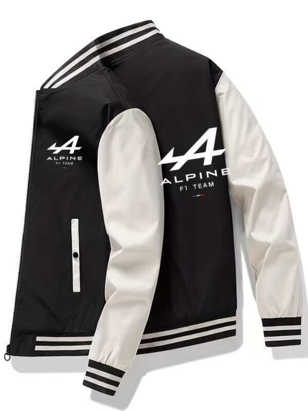 Men's Lightweight Baseball Jacket - Casual Sporty Zip-Up Coat with Stand Collar & Alpine Film Logo, & Black Color Block Design, Polyester Lining for Golf Tennis Outdoor Activities, Durable Sports Apparel - Image 3