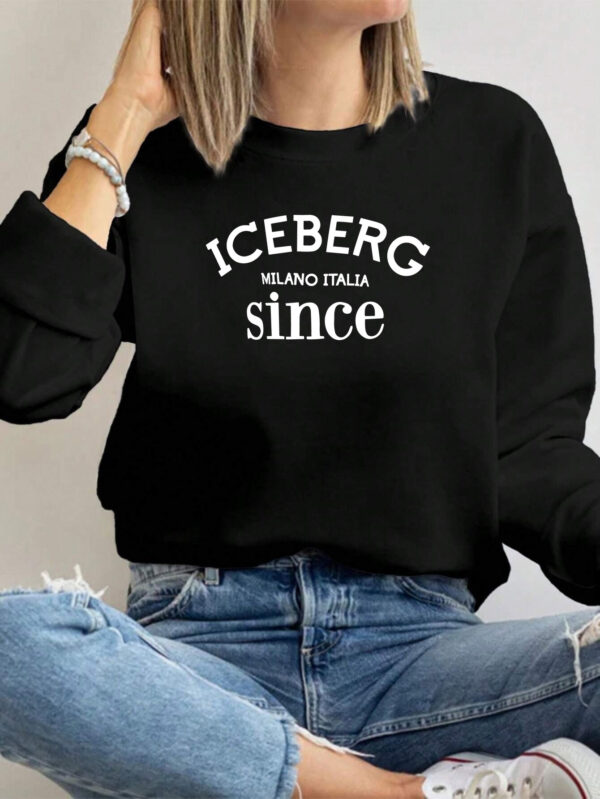 ICEBERG Milano Italy Since Casual Women'S Sweatshirt, Polyester 100% Crew Neck Long Sleeve Pullover, Solid Color Knit Fabric, 250g/m², Winter Fashion - Image 7