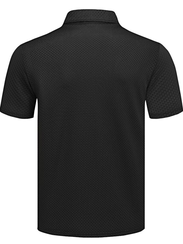 Summer Men'S High-Quality Breathable Quick-Dry Grid Fabric Casual Business Fashion Print Short Sleeve Shirt with Lapel Collar, Button Details, Polyester, Knit Fabric with Slight Stretch, Regular Fit - Work Style - Image 7