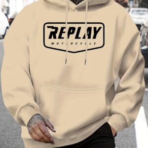 Men's New Stylish Sporty Cell Print Hooded Sweatshirt - Long Sleeve Pullover with Drawstring Hood, Comfortable Polyester Fabric, Casual Fall/Winter Wear, Letter Pattern, Regular Fit, Everyday & Leisure Style
