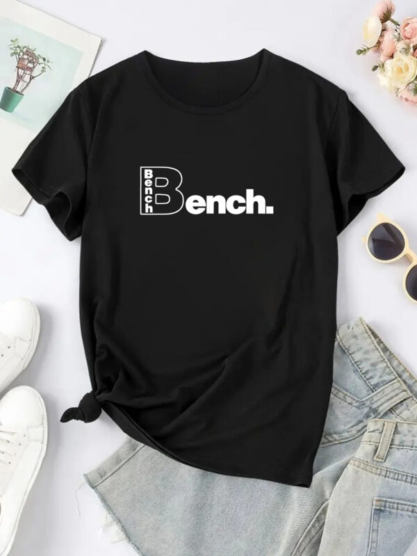 Y2K Women'S Elegant Casual Short Sleeve T-Shirt with Bench Print, Polyester Spandex, Retro Stretchy Fabric, Perfect for Summer Outfits, Daily Wear, and Outdoor - Image 6