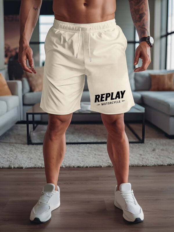Replay Motorcycle Men's Summer Casual Shorts with Bold "REPLAY" Lettering - Elastic Waistband, Lightweight Breathable Fabric for Outdoor Sports, Beach Vacations & American Streetwear Style, Motorcycle Gear, Sporty Design - Image 9
