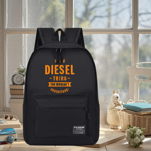 1pc Diesel-Themed Polyester Backpack - Black Laptop Bag with "DIESEL" Print, Adjustable Shoulder Straps & Zipper Closure, Perfect for School, Office, Travel - Ideal Holiday Gift, Backpack for Travel, Office Bag, Playful Design, Durable Zipper Closure - Image 3
