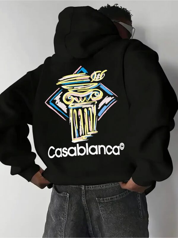 Colorful striped fashionable print, comfortable and stylish hoodie pullover for men, fashionable long-sleeved sportswear with drawstring and kangaroo pocket sweatshirt. It is the best choice for autumn and winter. - Image 2