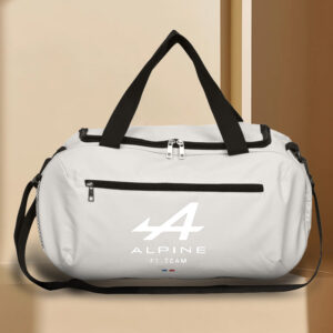 1pc Alpine Racing Duffel Bag with Bull Head Logo - Large Capacity Foldable Gym & Travel Bag for Yoga, Training, and Sports Equipment, White Oxford Fabric, Hand Wash Only, Sports Gear Bag, Modern Sports Bag, Durable Zipper Closure