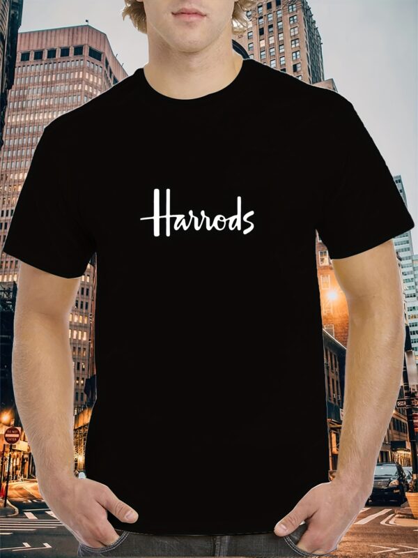 Men's Black Crew Neck T-Shirt - Harrods Print, Breathable & Quick-Dry Casual Summer Tee, Comfortable Relaxed Fit, Machine Washable