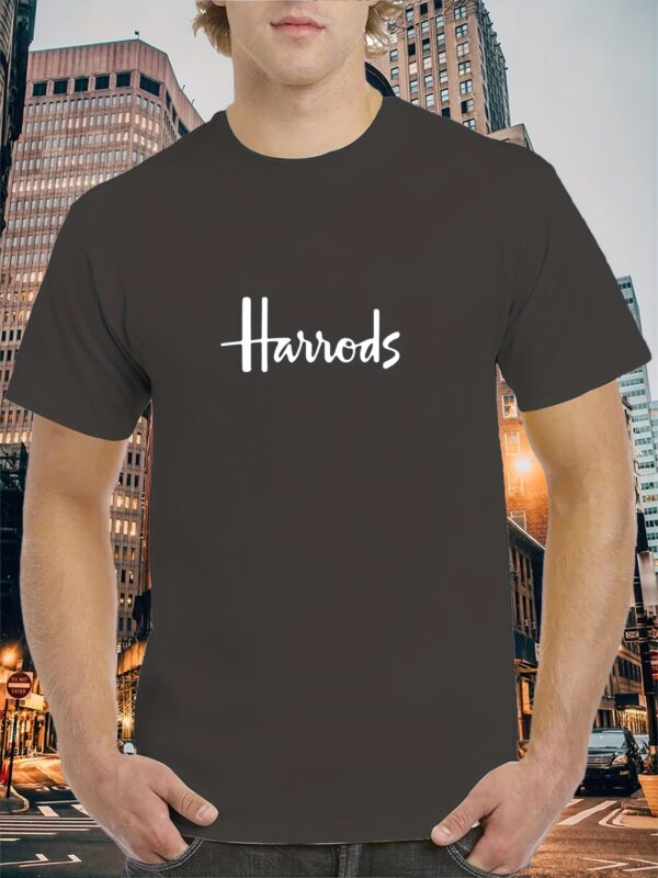 Men's Black Crew Neck T-Shirt - Harrods Print, Breathable & Quick-Dry Casual Summer Tee, Comfortable Relaxed Fit, Machine Washable - Image 3