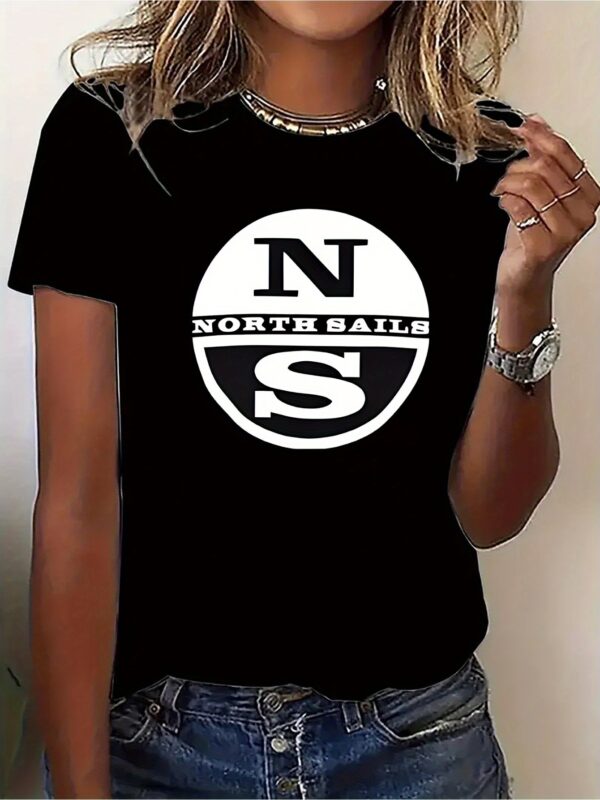 Women'S North Sails Graphic Tee - Sleek Black Casual Short Sleeve T-Shirt, High Stretch Fabric, Crew Neck, Summer Casual Attire, Everyday Comfort | Logo Printed Top | Polyester - Image 3