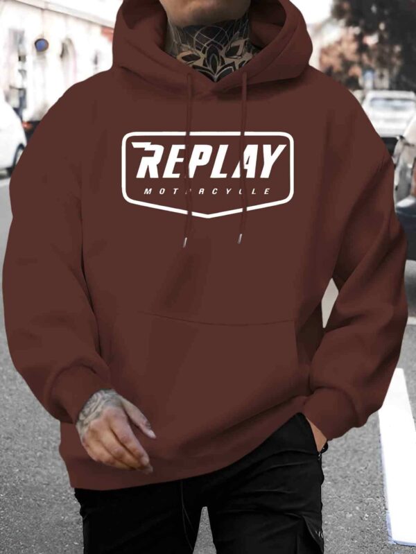 Men's New Stylish Sporty Cell Print Hooded Sweatshirt - Long Sleeve Pullover with Drawstring Hood, Comfortable Polyester Fabric, Casual Fall/Winter Wear, Letter Pattern, Regular Fit, Everyday & Leisure Style - Image 7